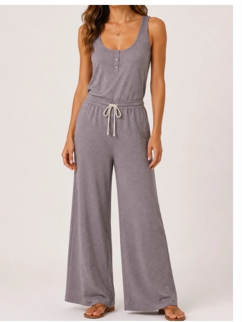 Vuori Falls Wide Leg Jumpsuit in Rosemary Heather